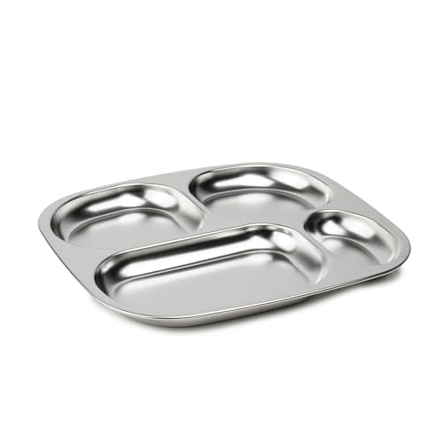THERMOBABY - Plateau Compartimenté En Inox Pour Enfant - 4 Compartiments - Léger, Robuste - Idéal Pour Repas Équilibrés - Facile À Nettoyer - Compatible...