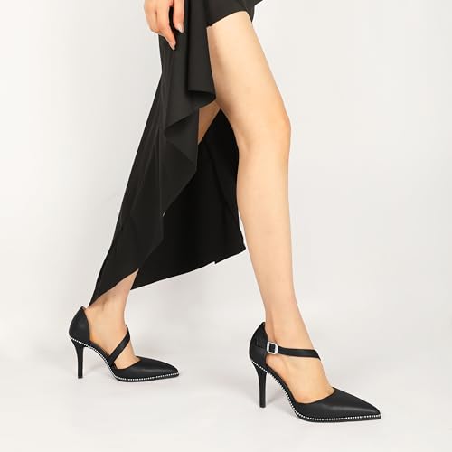 Esvowido Pointed Closed Toe Heels for Women Beaded Ankle Strap Pumps D'Orsay Stiletto High Heels Office Party Wedding 3.5 Inch Dress Shoes2