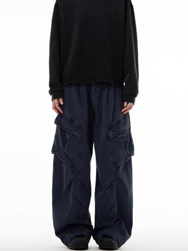 GUOYUXIAO Men's Jeans Work Pants Loose Fit Pleated Design Straight Leg Trouser for Men3