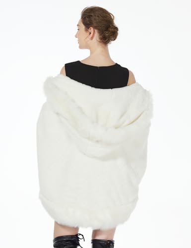 BEAUTELICATE Women's Party Faux Fox Fur Long Shawl Cloak Hooded Cape Coat3