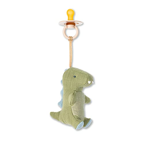Image of Itzy Ritzy Pacifier & Lovey Set – Natural Rubber Pacifier with Stuffed Animal Lovey – Detachable Plush Dinosaur Binky Holder & Coordinating Natural Rubber Binky, for Ages 0-6 Months (Dinosaur)