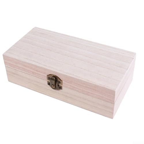 Boîte de rangement rectangulaire à clapet en bois naturel pour bijoux, thé, café ou articles essentiels de bureau avec couvercle hermétique et boucle en métal classique (couleur naturelle)