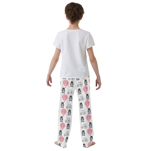 Bear and Hot Air Balloon Boys Long Pants Soft Trousers Elastic Waist Kids Lounge Bottoms with Pockets S-XL3