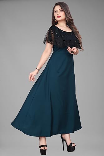 Image of Women's Poly Crepe Round Neck Plain Gown Dress