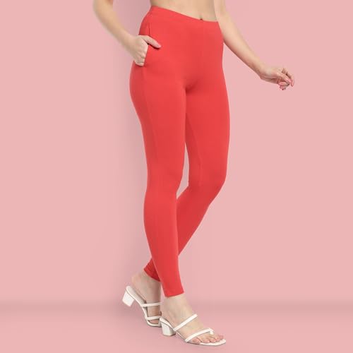 Image of ONE SKY Women Full Length Leggings | Cotton Modal Spandex Blend | High Waist Stretchable & Bio-Washed Fabric | Colour-Lock Technology | Comfortable Leggings for Women