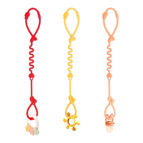 Image of Silicone Toy Straps for Baby Stroller - 3 Pack Adjustable Toy Safety Straps for Baby Pacifier Teether - Toy Safety Straps for Strollers, High Chair, Cribs, Car Seat, Bags - BPA Free, Multi Colors