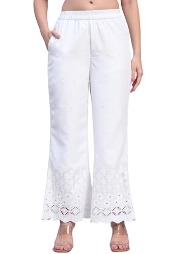 Image of SHOPPING QUEEN Women's Cotton Embroidered Chikankari Palazzo