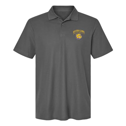 Campus Lab Western Illinois University Primary Logo Men's Adult 100% Cotton Knit Polo Shirt, Charcoal, Large