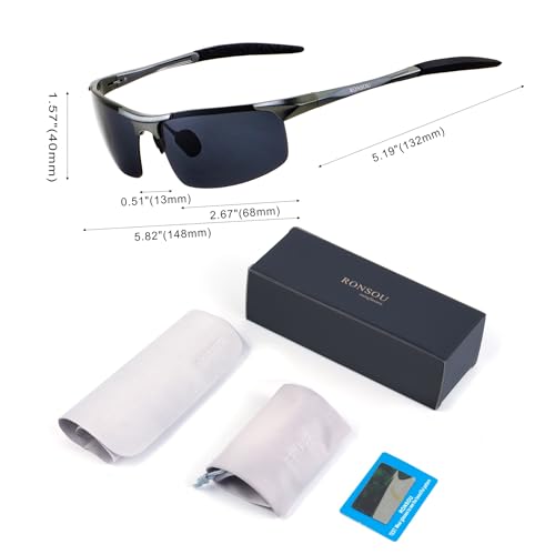 Image of RONSOU Mens Sunglasses Polarized Sport UV Protection Ultralight Al Mg Sunglasses for Men Fishing Driving Golf