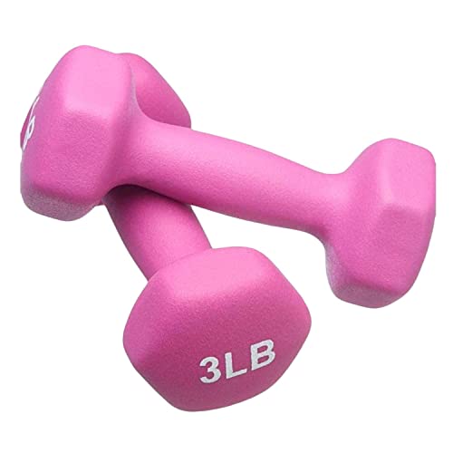 Set of 2 each 3 lb Pink Neoprene Coated Dumbbells Pair Hand Weights All-Purpose, Home Gym, Exercise 6 LB total neoprene set