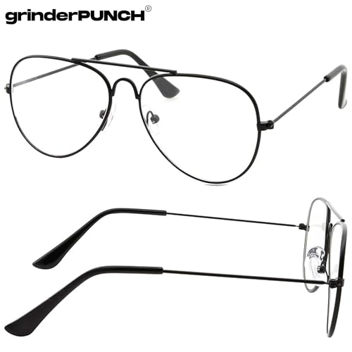 grinderPUNCH Kids Fake Aviator Eye Glasses Clear Lens Children's Non Prescription (Age 3-10), Black2
