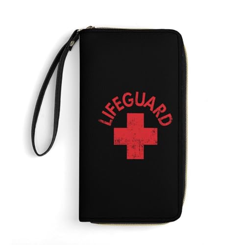 Lifeguard Leather Wallet Card Holder Purse Clutch Phone Pocket Credit Card Holder with Wristlet Strap