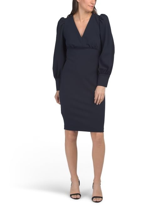 Image of Calvin Klein Women's Long Balloon Sleeve V-Neck Mini Sheath Dress