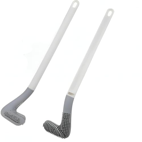 Image of Silicone Toilet Cleaning Brush with Long Handle and Wall Mount Hook, Flexible Toilet Bowl Scrubber for Bathroom Cleaning, Quick Dry Design for Tiles, Corners and Hard-to-Reach Areas, Black, 2pc
