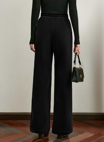 Acelitt Womens Velvet Pants Casual Elastic Waist Straight Leg Stretchy Loose Long Pant with Pockets Fall Outfits for Women4