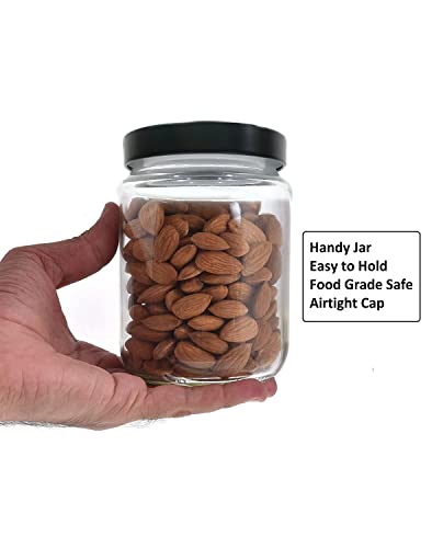 Image of Piraml Glass Transparent Jars & Containers for Kitchen Pantry, Snacks, Masala, Pickles, Dry Fruits, Coffee Beans Storage with Black Color Double Layer Metal Pop Lid (Set Of 4) (770ml Round Black Cap)