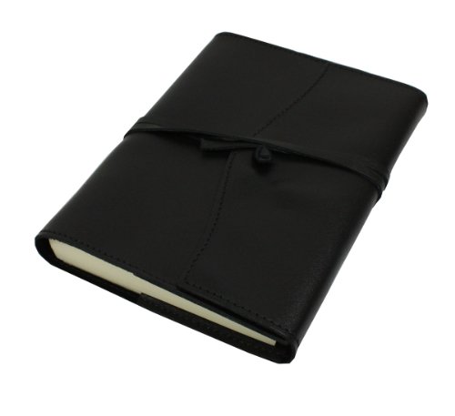 Papuro Milano Refillable Handmade Italian Black Leather Blank Journal - 12 x 17 cm