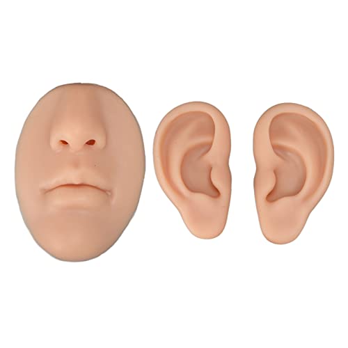 Silicone 3D Nose, Professional Piercing Practice Kit, Mouth, and Ear Models, Ideal for Novices, Jewelry Display, and Therapeutic Training(Medium Skin Tone)