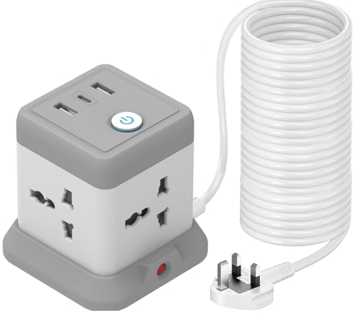Tycom Power Strip (10 meters) Surge Protector with USB + Type C Extension Cord Flat Plug with Widely 4 AC Outlet and 2 USB 1 Type C Small Desktop Station - 10 meters.