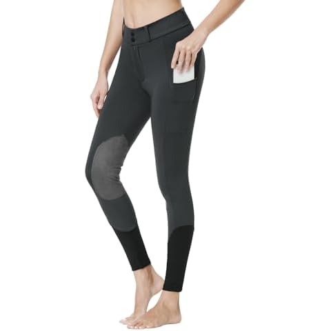 Turnhier Womens Horse Riding Pants Knee-Patch Equestrian Breeches Horseback Riding Tights with Pockets, (Grey S) Cover