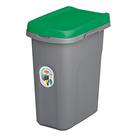 HOME CENTRE Lidded Plastic Waste Bin 40 Litre Green-Grey Recycling General Trash & Storage Bin Recycled Paper Rubbish Organiser Pet Food Kitchen Container Dustbin Premium Durable Quality Made in Italy Cover