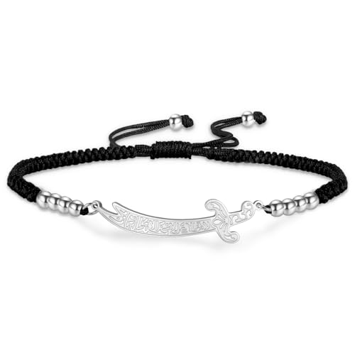 VASSAGO Zulfiqar Bracelet pour homme et femme en acier inoxydable Imam Ali épée Pendentif islamique arabe corde tressée Islam Bijoux musulmans (Chaîne-B-S)