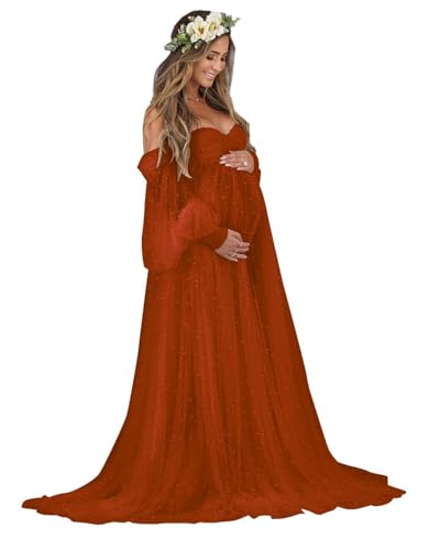 Molisa Pearl Tulle Maternity Drsss for Photoshoot Puffy Tulle Robe