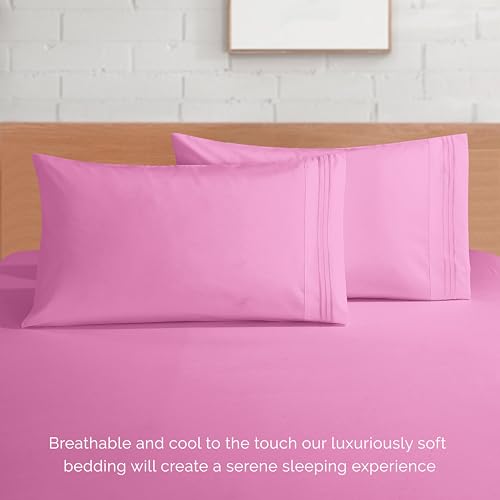 Elegant Comfort Luxurious 1500 Premium Hotel Quality Microfiber 4-Piece Sheet Set, 18-24 Inches Deep - Extra Deep Pocket Sheets - Ultra Soft 4PC Deep Pocket Sheets, King, Light Pink