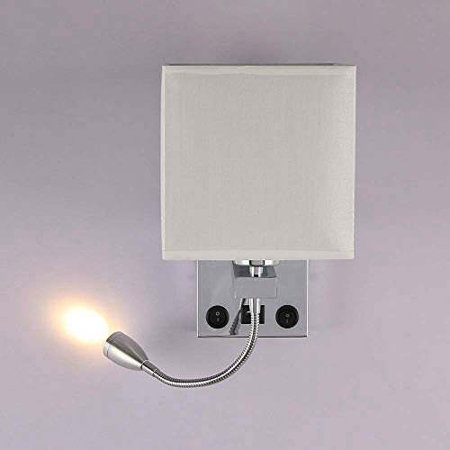 Aplique de pared LED para cabecera de dormitorio con interruptor y puerto USB 2