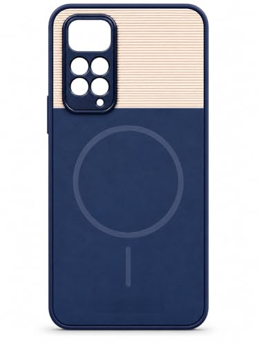 Image of Bintage Dual-Leather Mac Safe Design Phone Case| Soft Touch Finish | Full Camera Protectection Back Cover Compatible for Redmi Note 11 / Note 11S 4G - Blue & White