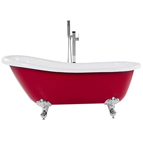 Retro Badewanne rot oval freistehend 170 x 80 cm Löwenfußen in silber Cayman