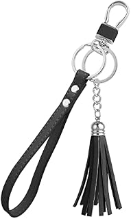 TIESOME Wristlet Strap for Key, Hand Wrist Lanyard Keychain Holder Leather Hand Strap with Tassel and Flat Alloy Key Rings