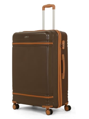 Image of Teakwood Large Size 8 Wheels Trolley Bag, Hard Cabin with Zipper Closure, Adjustable Push Button & Cross Side Strap, Number Lock System 360 Degree (Large, Brown)