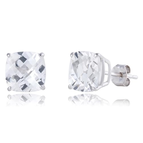 925 Sterling Silver Cushion Cut Gemstone Stud Earrings for Women | 8MM Hypoallergenic Birthstone Stud Earrings | Anti Tarnish Silver Earring Studs by MAX + STONE