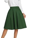 Tandisk A-Line Pleated Vintage Skirts with Pockets for Women Green XL