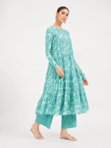 Image of FIORRA Women's Paisley Printed Pure Cotton Anarkali Kurta