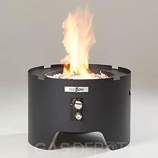 REALGLOW Firedrum Outdoor Portable Gas Fire Pit - 13KW Patio Heater with Lid, Fast Electric Ignition - Round Garden Burner Set with Glass Rocks, 2m Gas Hose, 27mm Clip-On Regulator, Weatherproof Cover