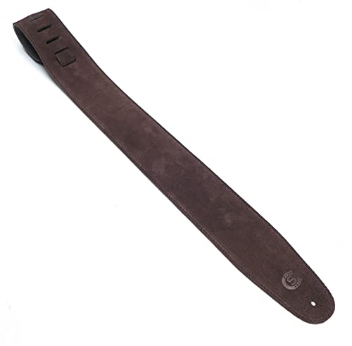 Sangle guitare et basse en cuir suède brun foncé - Les Beatles, Paul McCartney, John Lennon, RIngo Starr, George Harrison Sangle guitare et basse en cuir suède brun foncé – Image 3