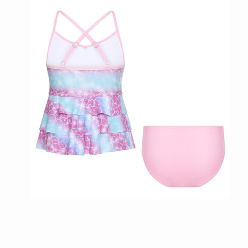 Kids Girls Sleeveless Criss Cross Straps Swim Tops with Bottom Fish Scales Print Surfing Bathing Suit4