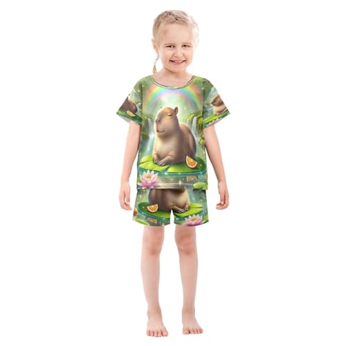 Capybara Rainbow Pajama Set Short Sleeve Pajamas Shorts Sets Cotton PJS 2 Piece Clothes Set 5Y3