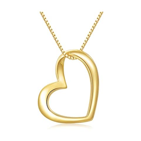 SISGEM 14k Gold Open Heart Necklace for Women, Real Gold Love Pendant and Box Chain Jewelry for Wife, Gifts for Her, 18 Inch Cover