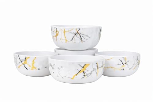 Image of Ariya 4.5 Inch Melamine Soup Bowls Set of 4 (350 ml) | White /Gold /Black | Serving Bowls for Soup, Salad, Noodles, Pasta, Oatmeal | Durable & Stylish Dinnerware for Daily & Special Use