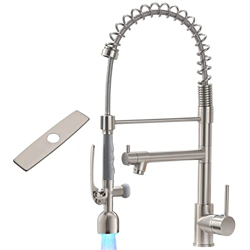 Fapully Led Kitchen Sink Faucet,Kitchen Faucet With Pull Down Sprayer Include Hole Cover Brushed Nickel #TOP29