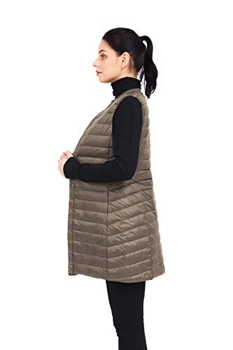 ELFJOY Long Puffer Vest Lightweight Womens Vests Outerwear Button Round Neck Sleeveless Long Down Vest No Collar2