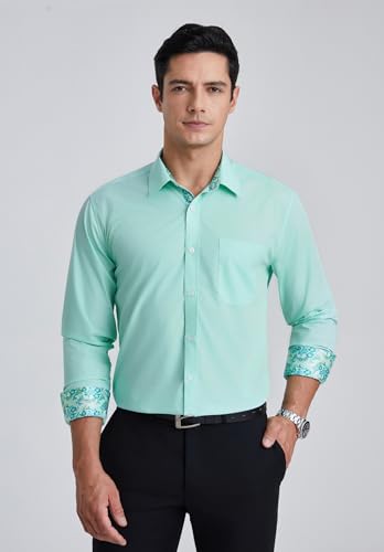 Image of HISDERN Mens Dress Shirts Long Sleeve Button Down Casual Shirts for Men Inner Contrast Formal Business Tuxedo Wedding Shirt
