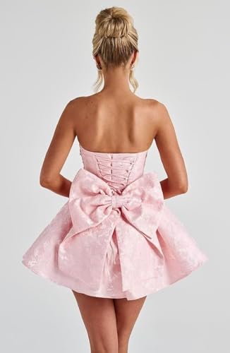 VOfuter Jacquard Homecoming Dresses Short Satin Prom Dress for Teens Mini Strapless Cocktail Party Gown with Bow2