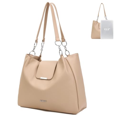 Image of BESMART Denim Tote Bag for Women, Retro Canvas Shoulder Bags with Circle Chain and PU Leather