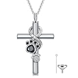 Flpruy Pet Cremation Jewelry for Pet Ashes Animal Paw Print Keepsake Memorial Cross Ashes Necklaces