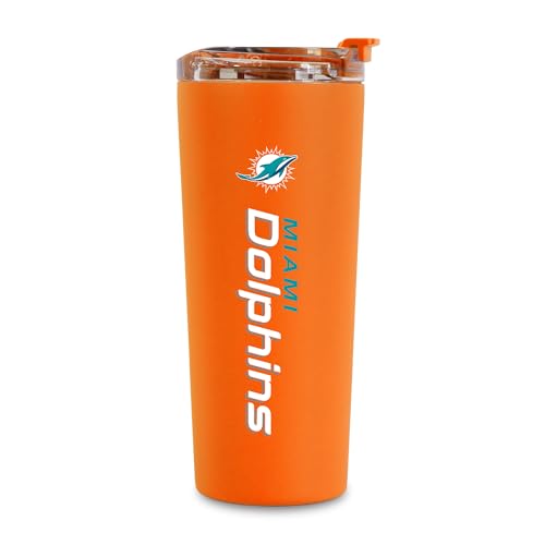 Rico Industries NFL Football Miami Dolphins Orange 24oz Stainless Steel Tumbler with Lid and Dual Functioning Lid