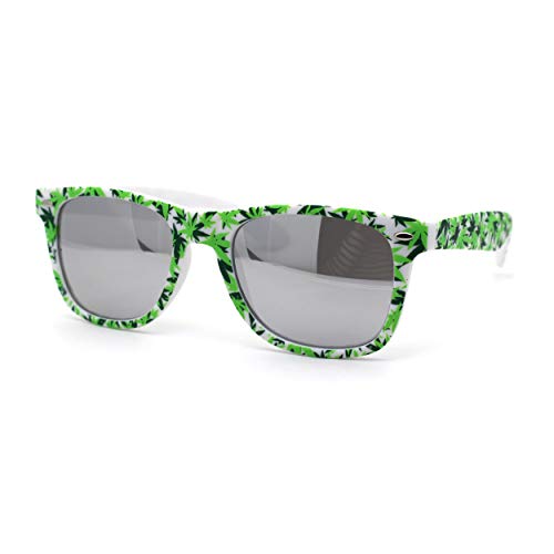 Marijuana Pot Leaf Print Hipster Horn Rim Plastic Retro Sunglasses